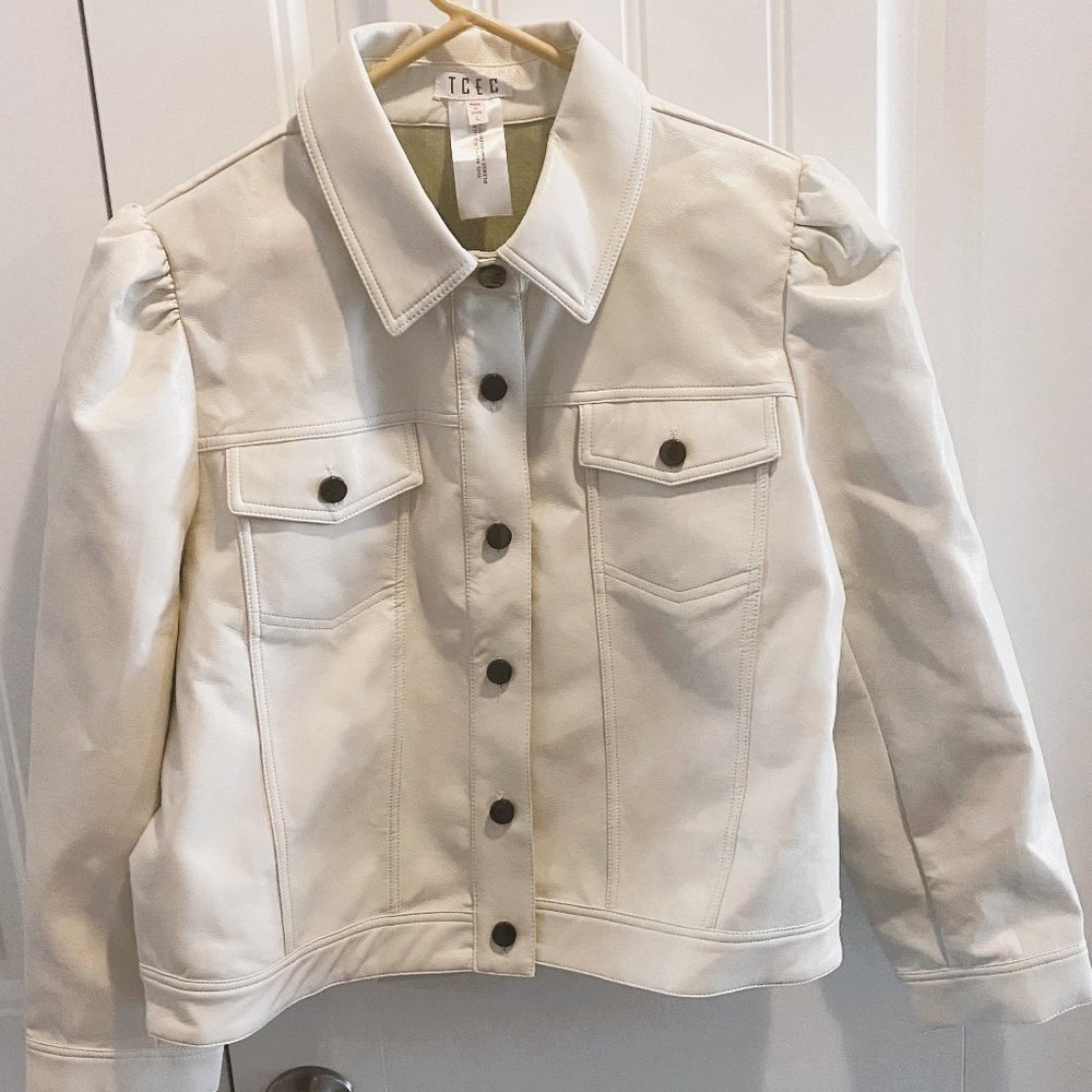 Puff Sleeve Crop Leather Motto Jacket